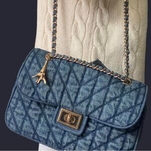 Karl Lagerfeld Denim Blue Shoulder Bag with Gold Chain